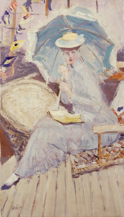 Portret van Miss Stuart Taylor aan Boord van de Yacht Etoile door Paul Cesar Helleu